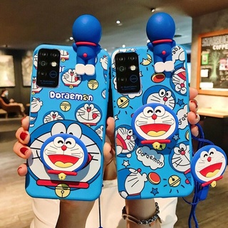 เคสโดเรม่อน OPPO A16 A15 A15s A54 A94 A93 A92 A91 A72 A52 Reno 5F 4F 4 Lite 3 F11 Pro ปลอกซิลิโคนอ่อนนุ่มน่ารักแฟชั่นพร้อมขาตั้งตุ๊กตาป๊อปอัพและเชือกเส้นเล็ก