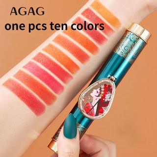 Agag ลิปสติก ลิปกลอส เนื้อแมตต์ แบบหลอดคู่ สิบสี สําหรับนักเรียนหญิง