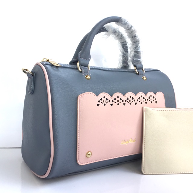 #307 Peach กระเป๋าทรงหมอน แบรนด์พีช สีฟ้าเทาฐาน12นิ้ว