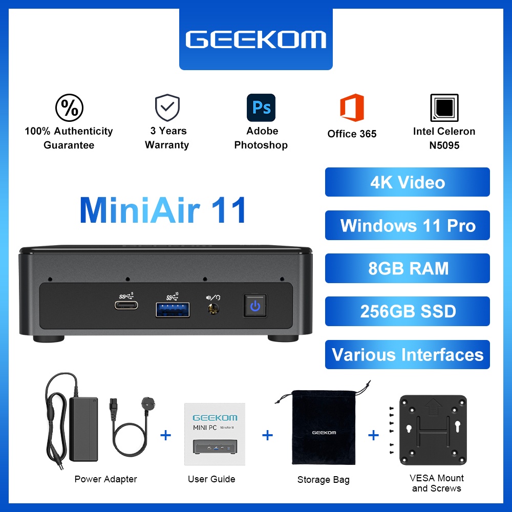 MINI PC GEEKOM Mini PC มินิ พีซี RAM 8GB SSD 256GB Window 11 พร้อมใช้งาน ประกัน 1 ปีในไทย