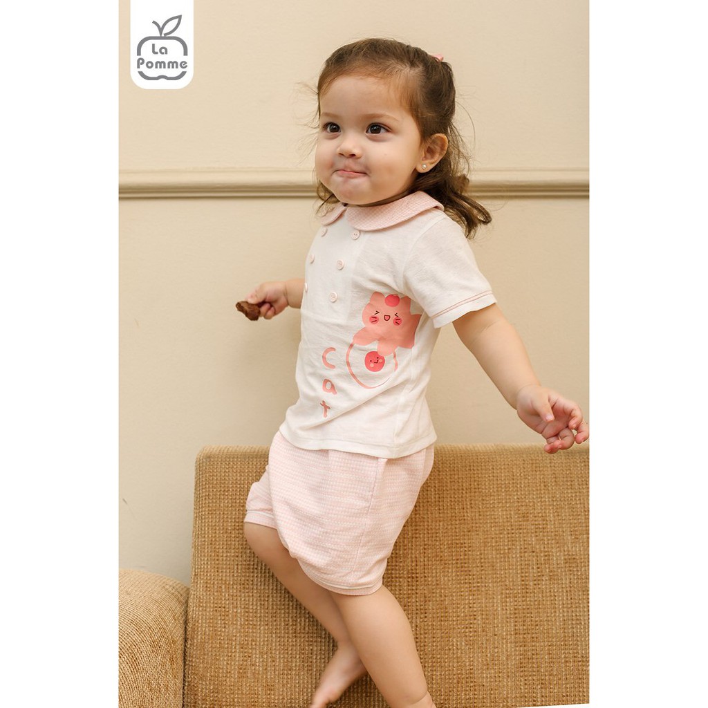 SS204 ชุดแขนกุด La Pomme Pink Cat