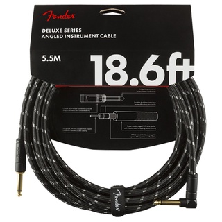 Fender® Deluxe Series Black Tweed สายแจ็คกีตาร์ 5.5 เมตร แบบพรีเมียม หัวงอชุบทอง (18.6FT Deluxe Series Instrument Cable / Straight-Angled, Guitar Cable, สายแจ็คกีตาร์)