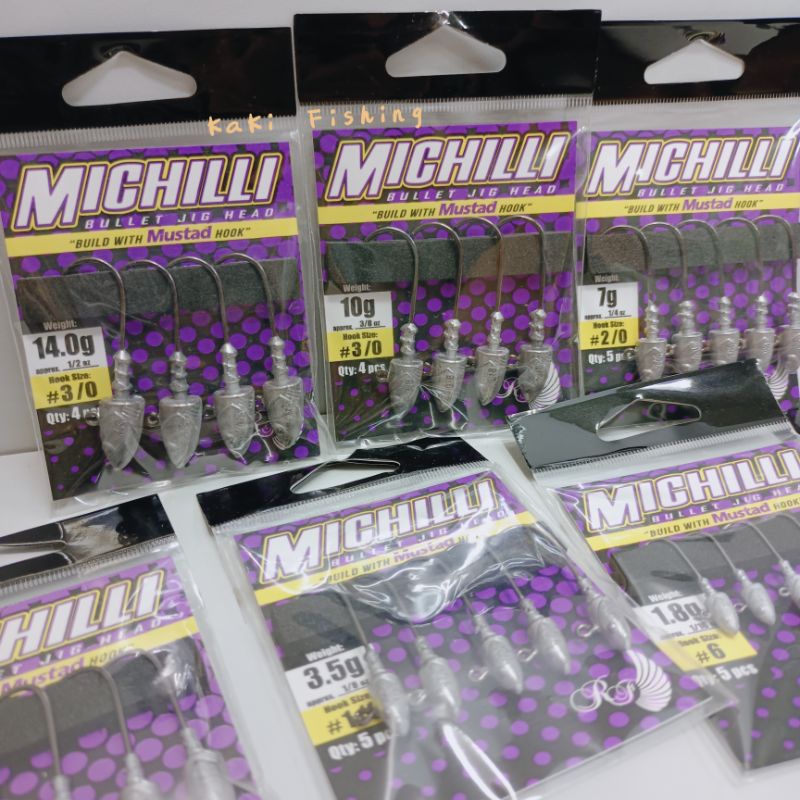 Michilli bullet jig head rod ford with mustard hook jighead