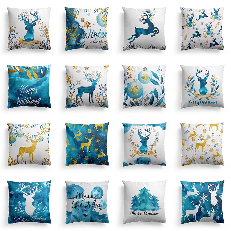 คริสต์มาสใหม่ Western Blue สีน้ํา Elk ปลอกหมอนวันหยุดบ้านขนาดเล็กสดและหมอนอุ่นเบาะรองนั่ง poszewki na poduszki