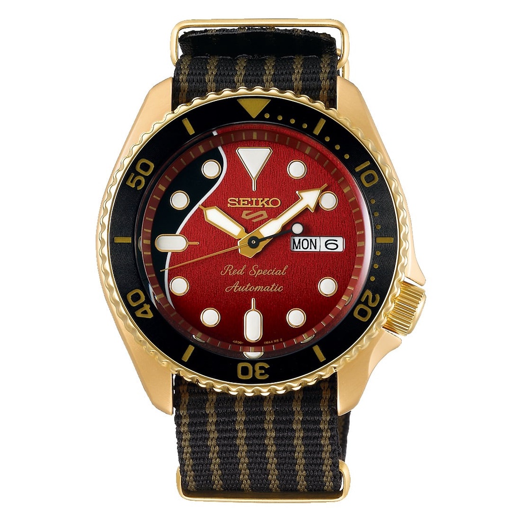 (แบบผ่อน)SEIKO 5 SPORTS AUTOMATIC Brian May Limited Edition นาฬิกาข้อมือผุ็ชาย สายผ้า รุ่น SRPH80K / SRPH80K1 (Red/Gold)