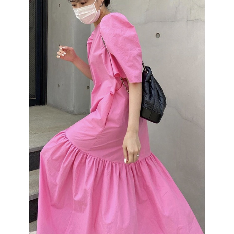 ชุดเดรสยาว คอกลม แขนพัฟ ทรงหลวม สไตล์เกาหลี แฟชั่นฤดูร้อน สําหรับสตรี สินค้าพร้อมส่ง