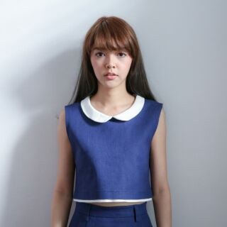 POPPY Collar Crop Top (ยีนส์ NAVY)