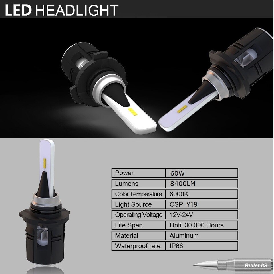 1 คู่ 4300K / 5000K / 6000k ไฟหน้า LED B6S H1, H3, H4, H7, H8, H9, H11, H16, 9005, HB3, HB4, 9006, 9
