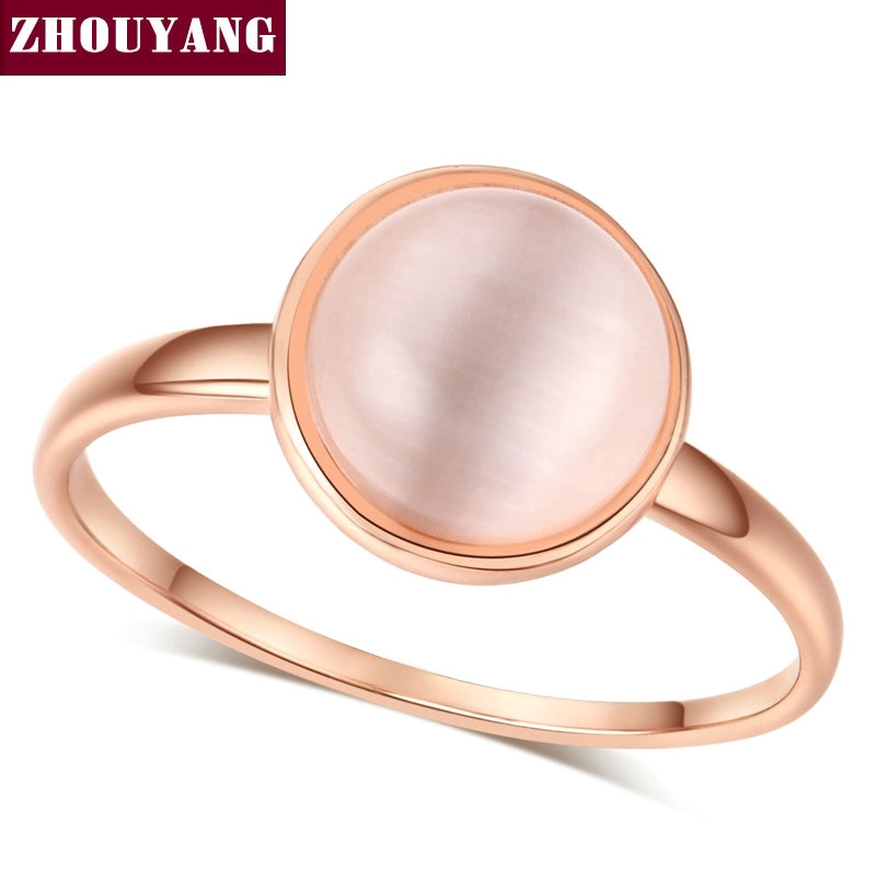 Zhouyang(โจวหยาง) แหวนสำหรับผู้หญิงสไตล์เลดี้กระชับกึ่งมีค่าตาหินโรสสีทองแฟชั่นหินแมวเครื่องประดับของขวัญ ZYR153