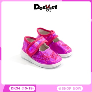 DEEVER DK34 รองเท้าแฟชั่นผ้าใบเด็ก สำหรับผู้หญิงน่ารักๆ แบบแปะ สีเงิน,สีมาเจนตา,สีชมพูอ่อน