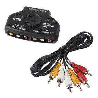 สวิชท์บ็อกแยกเสียง 2 Way Audio Video AV RCA Switch Selector Box Splitter W / 3 RCA สายเคเบิ้ลสำหรับ Xbox PS 2