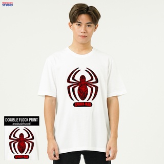 Marvel Men Spider-Man Double Flock Print T-Shirt - เสื้อมาร์เวลผู้ชายพิมพ์กำมะหยี่สองชั้น ลายสไปเดอร์แมน  สินค้าลิขสิทธ์