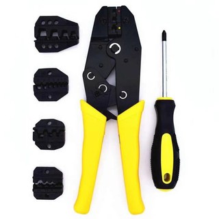 ชุดเครื่องมือจีบลวด เครื่องมือช่างไฟฟ้าพร้อมไขควง 4 ขั้วสำรอง Wire Crimper Set Decrustation Engineering Ratchet Terminal