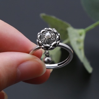 SIY  Rotating Rings Buddhist Tibetan Prayer Wheel Ring OM Mantra Lotus Floral Ring