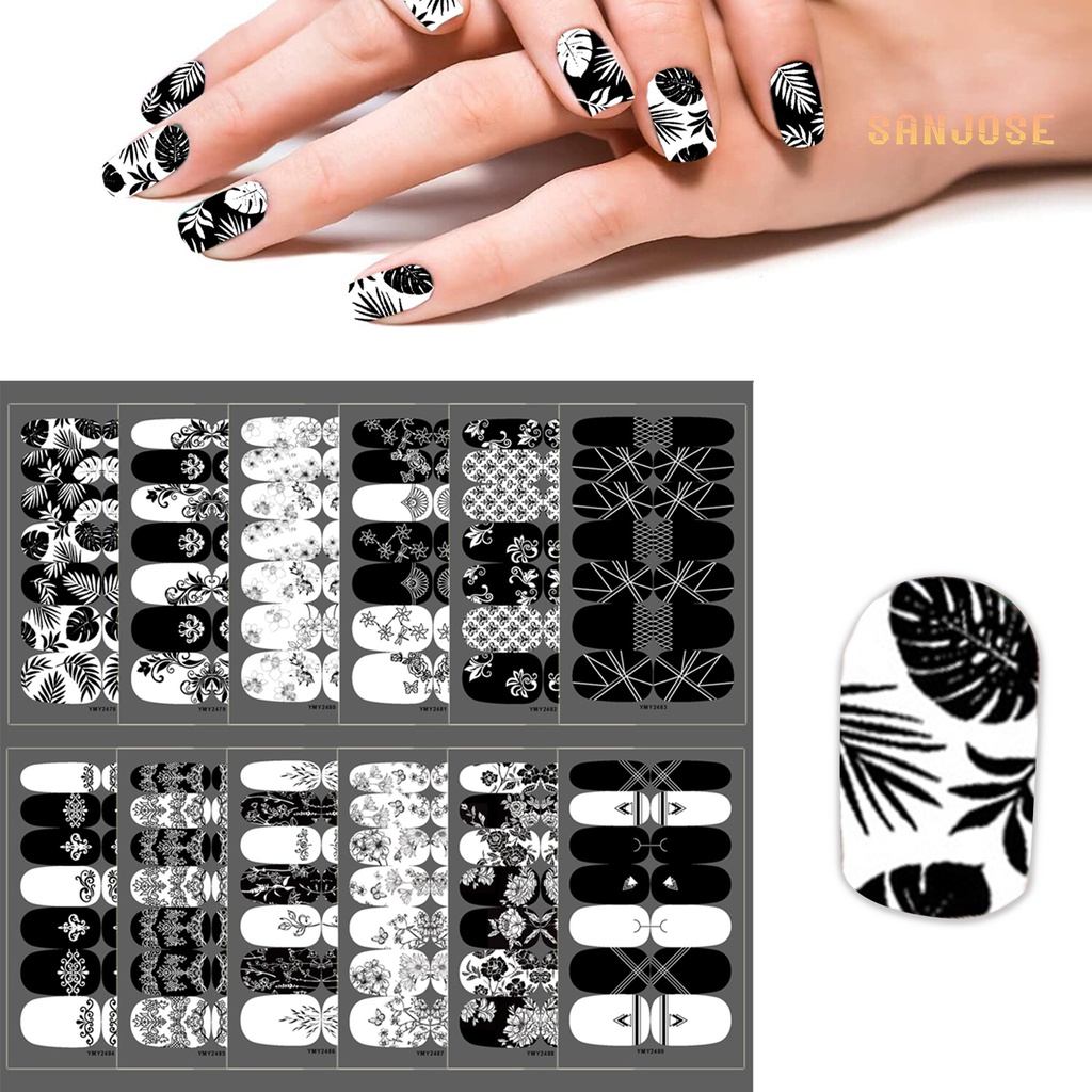 [ขายดี] สติกเกอร์ติดเล็บ มีกาวในตัว สีขาว สีดํา สดใส DIY สําหรับตกแต่งเล็บ