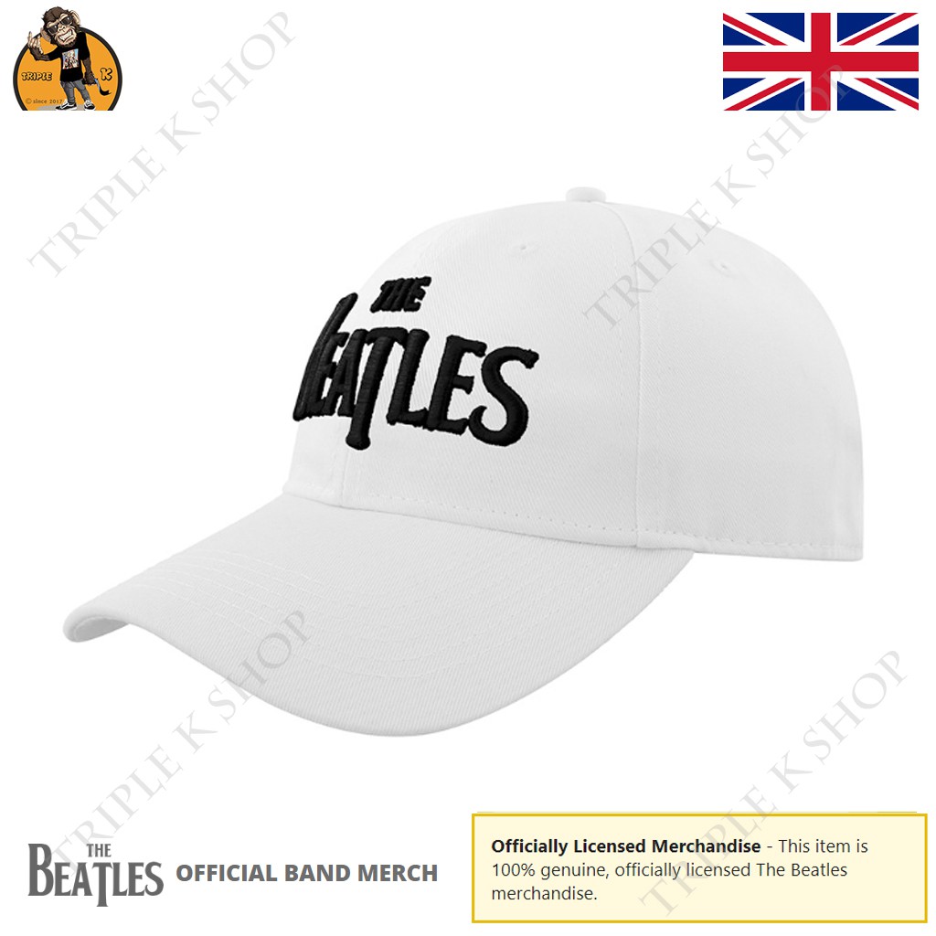 หมวก วงดนตรี OFFICIAL BAND MERCH ของแท้ 100% จาก Shop UK อังกฤษ THE BEATLES BLACK DROP T LOGO WHITE BASEBALL CAP