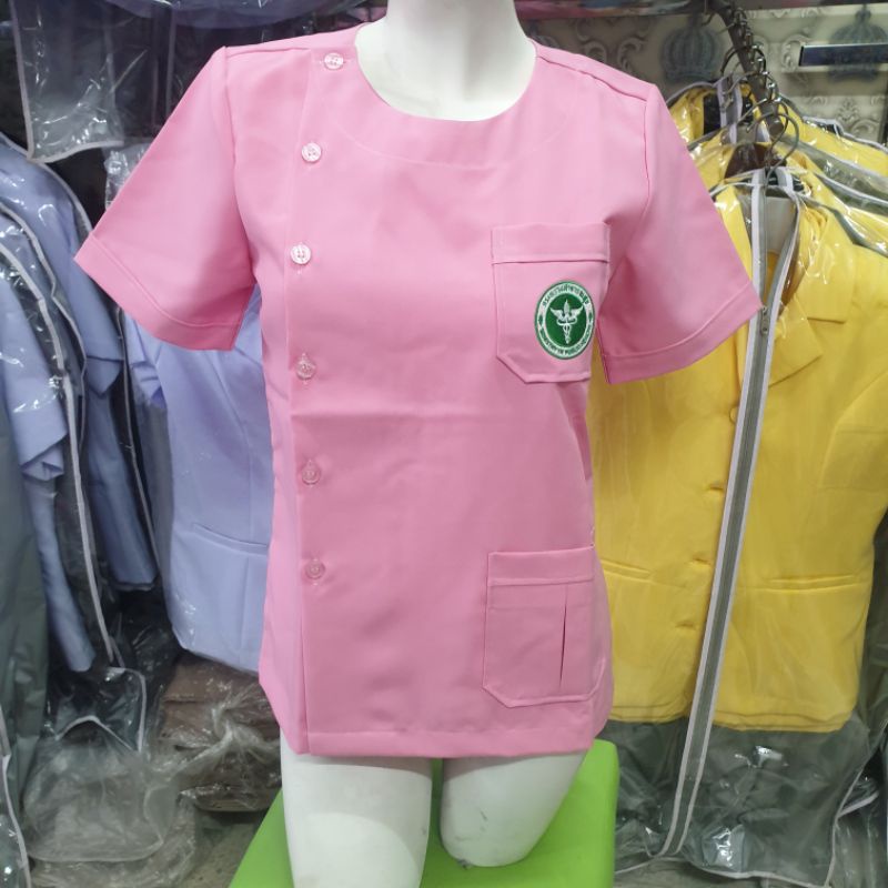 saleเสื้อกระทรวงอนามัยคอกลมปักตราผ้าสแปนเดก