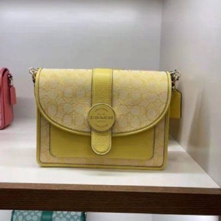 (ผ่อน0%) กระเป๋าสะพายข้าง LONNIE CROSSBODY IN SIGNATURE JACQUARD (COACH C8307) GOLD/RETRO YELLOW ลายซี สีเหลือง 10นิ้ว