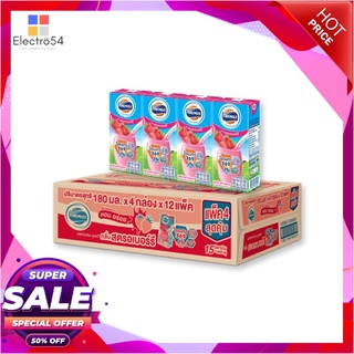 โฟร์โมสต์ นมยูเอชที รสสตรอว์เบอร์รี 180 มล. x 48 กล่องนมพร้อมดื่มForemost UHT Milk Strawberry Flavor 180 ml x 48 boxes