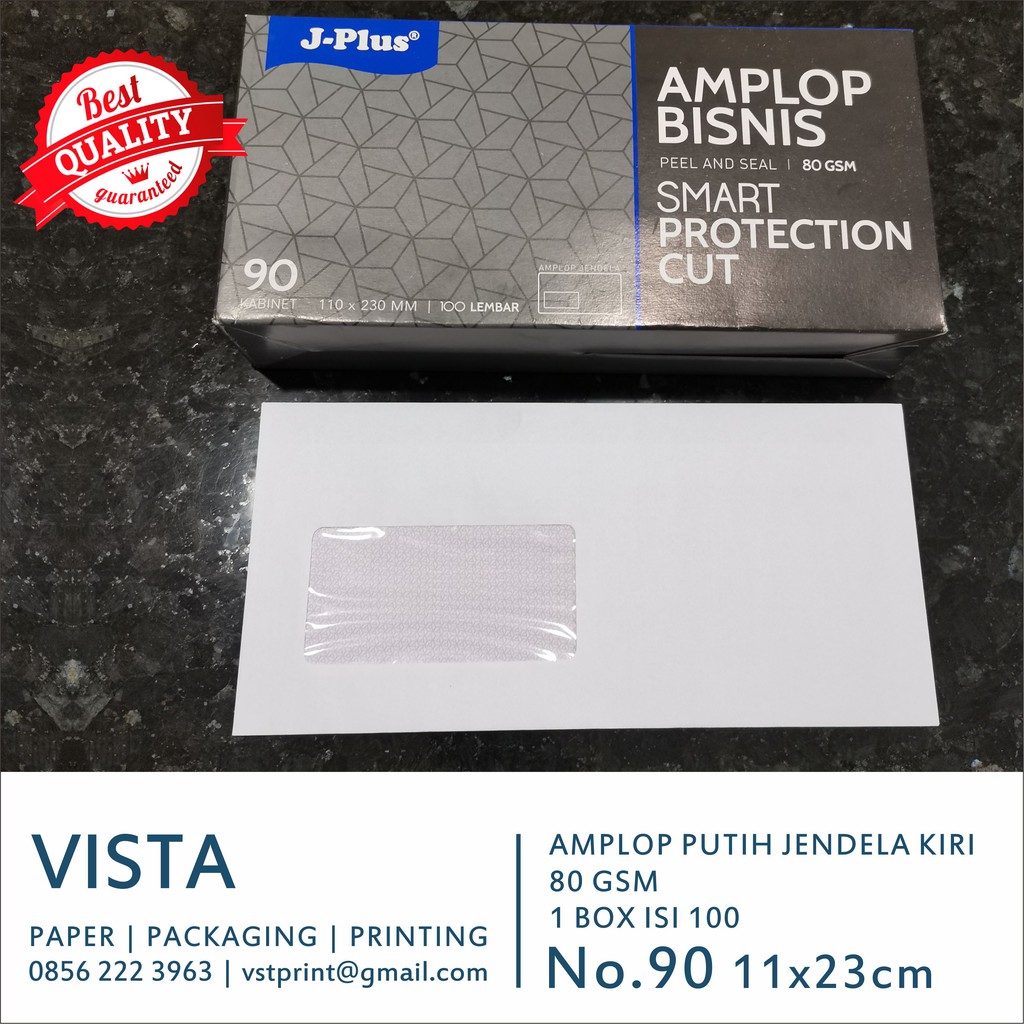 ซองขาวหน้าต่างซ้ายยี่ห้อ JPlus เบอร์ 90. 1 กล่อง บรรจุ 100