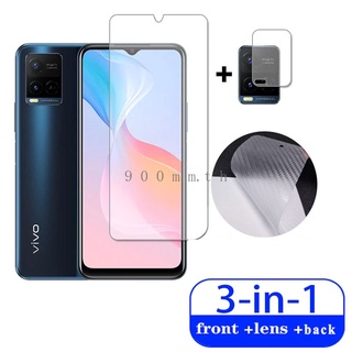 3-in-1 Vivo Y21s Y21T ฟิล์มกระจกนิรภัย Vivo V20 Pro SE V19 Neo V17 Pro กระจกนิรภัยป้องกันหน้าจอ Vivo Y91 Y97 Y95 โปร่งใส HD Glass Flim