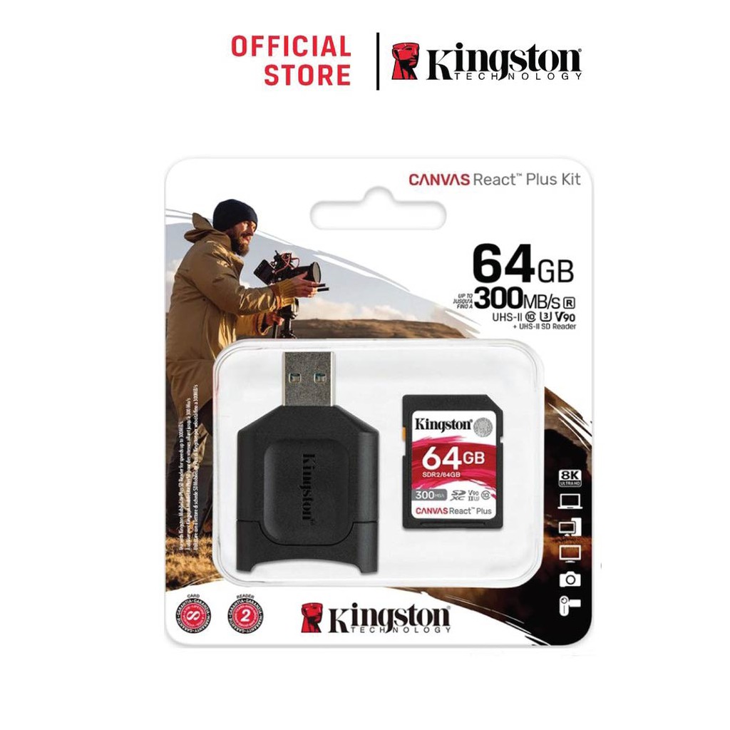 Kingston 64GB Canvas React Plus SD Card 4K/8K ความเร็ว 300MB/s (MLPR2/64GB)