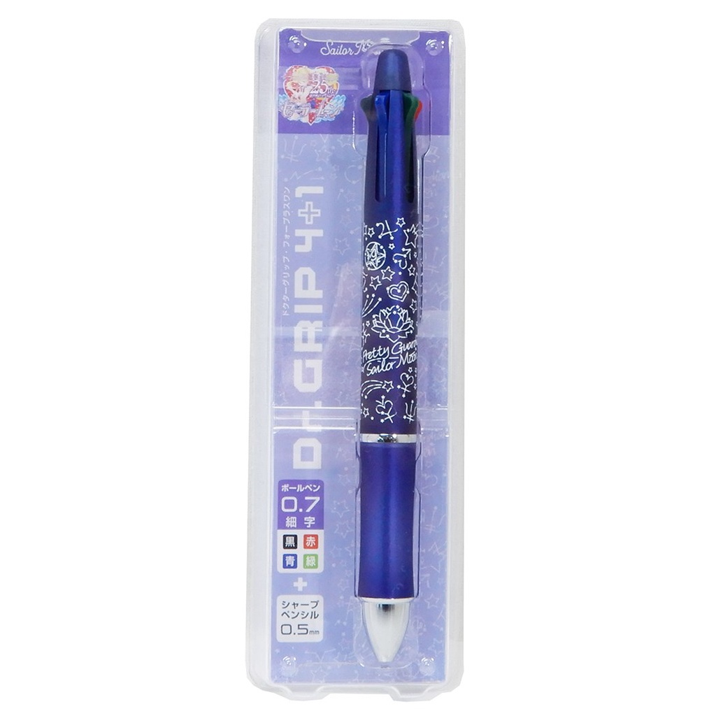 ปากกา Dr.Grip 4+1 ลาย Sailor Moon แท่งสีน้ำเงิน เป็นปากกาหมึก 4 สี ดำ แดง เขียว น้ำเงิน และเป็นดินสอกดในแท่งเดียวกัน