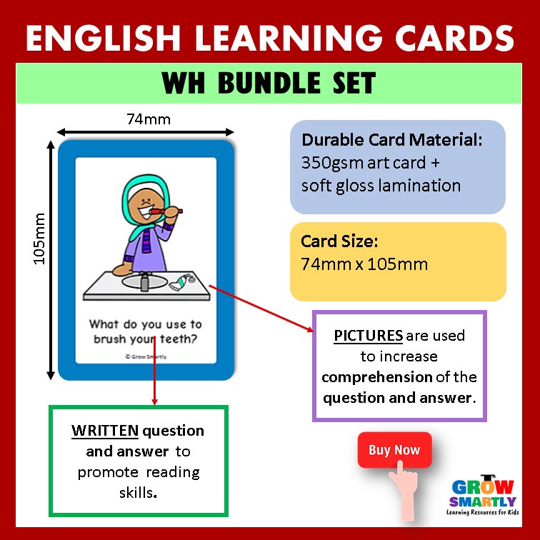 WH คําถาม BUNDLE ชุดการ์ดเพื่อการศึกษาการ์ดแฟลชภาษาอังกฤษส รูปที่ 2