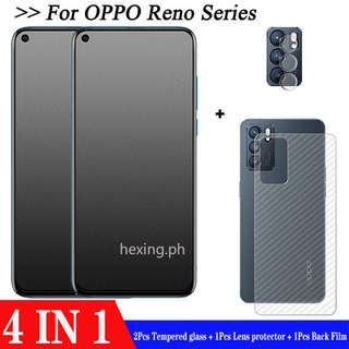 4in1 OPPO Reno 6 5G Frosted Glass For OPPO Reno6Z reno5 Frosted Glass matte Tempered glass Full Screen Protective + Carbon fiber back film + full cover Camera Lens protective film