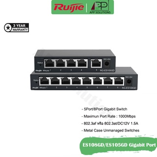 💥SALE💥Reyee Switch(สวิตซ์ฮับ)Gigabit Port(10/100/1000) รุ่นRG-ES105GDและRG-ES108GD(ประกัน3ปี)