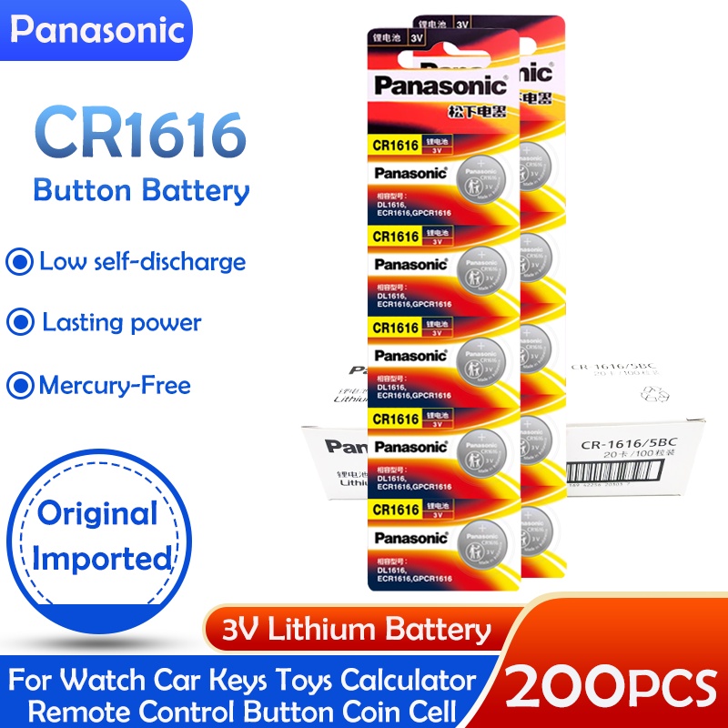 200PCS New Original Panasonic CR1616 1616 DL1616 BR1616 ECR1616 3V Lithium Battery For Clocks Watch 