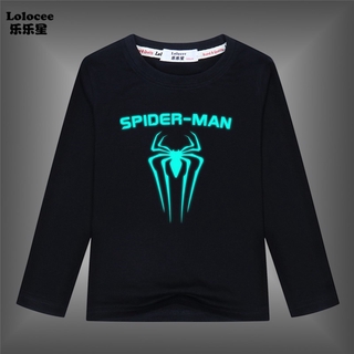 เสื้อยืดแขนยาวพิมพ์ลาย Spider - Man แบบเรืองแสงสําหรับเด็ก