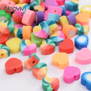 30pcs Heart-shaped Polymer Clay Beads ลูกปัดสีรุ้ง Spacer สำหรับเครื่องประดับ DIY ทำสร้อยข้อมือ