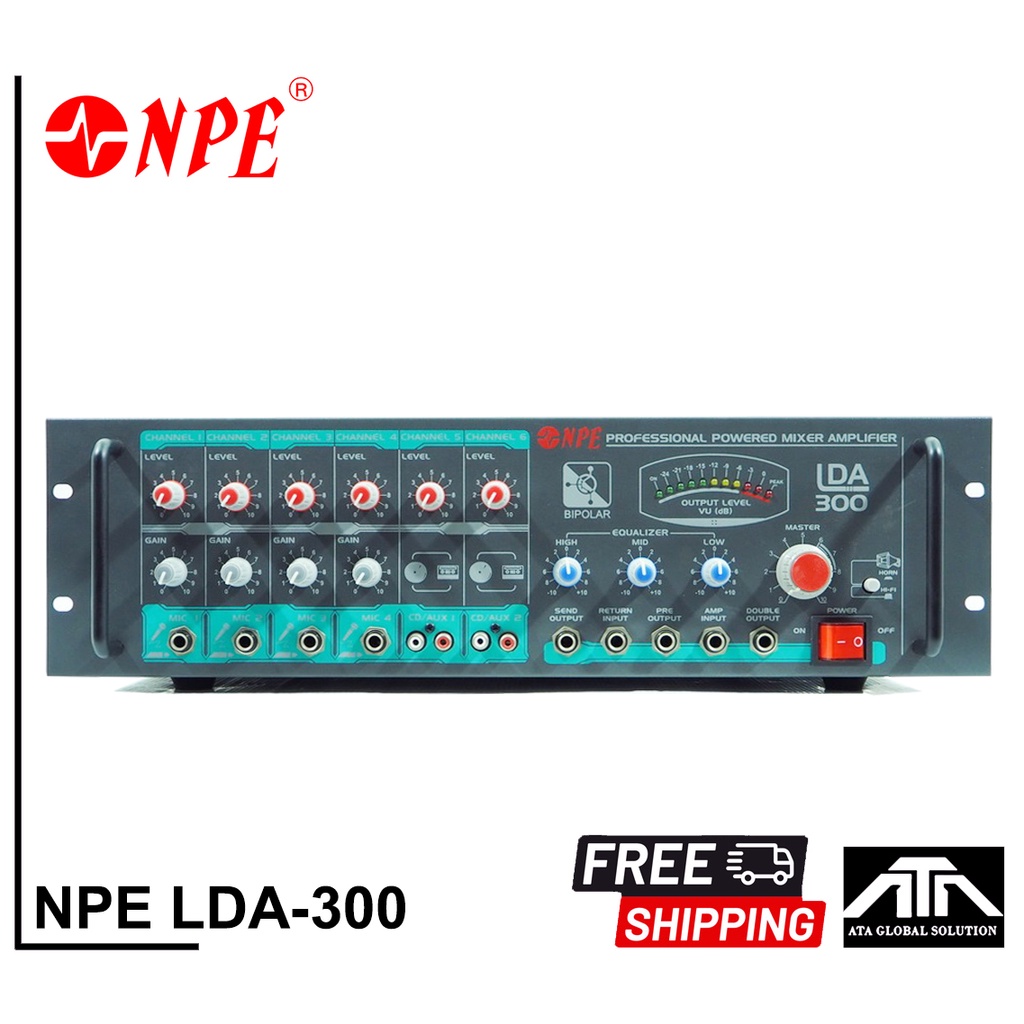 เพาเวอร์มิกเซอร์ NPE LDA-300 ส่งฟรี POWERMIXER LINE lda-300 แอมป์เสียงตามสาย ใช้ได้ทั้งไฟบ้าน 220V ไฟรถ DC12V