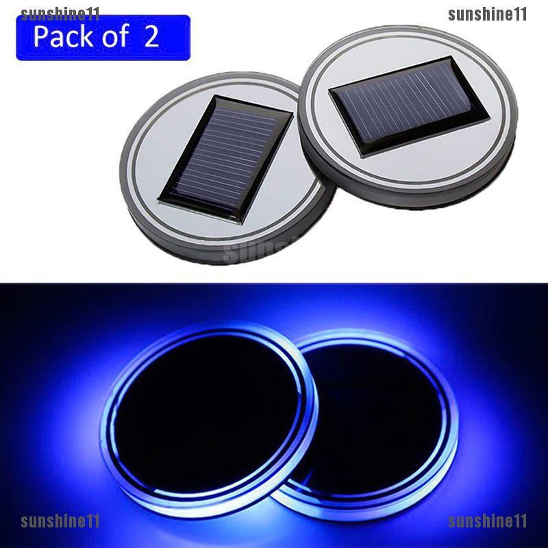 2pc Solar Cup Mat Pad Car Accessories LED Light Cover Interior Decoration Lights