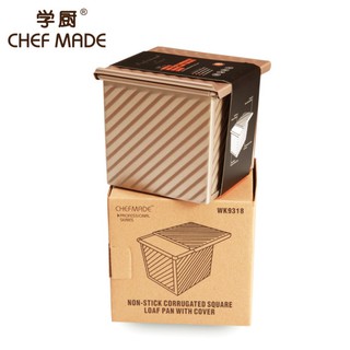 พิมพ์โทสต์ พิมพ์ขนมปัง ทรงจัตุรัส สีทอง Chefmade แบบเรียบ/แบบมีลายหยัก แพ๊คเกจใหม่สีขาว