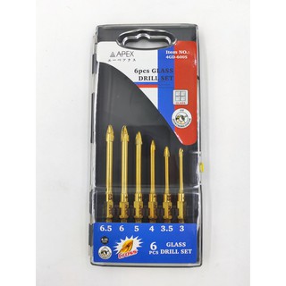 APEX ดอกเจาะกระจก 4ฟัน 6ตัวชุด 4GD-600S
