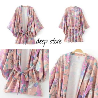 พร้อมส่ง/ Kimono Top เสื้อคลุมสไตล์กิโมโน พิมพ์ลายน่ารักมากๆค่า มีดีเทลเว้าช่วงแขน