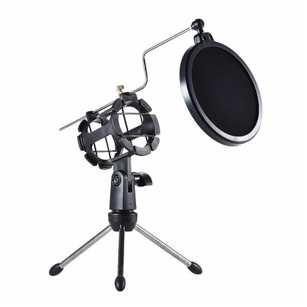 ขาตั้งไมค์โครโฟน ขาตั้งไมคตั้งโต๊ะ ขาตั้งไมค์ไลฟ์สด แบบมีที่กันลม Desktop Microphone Stand Wind Screen Pop Filter Holder