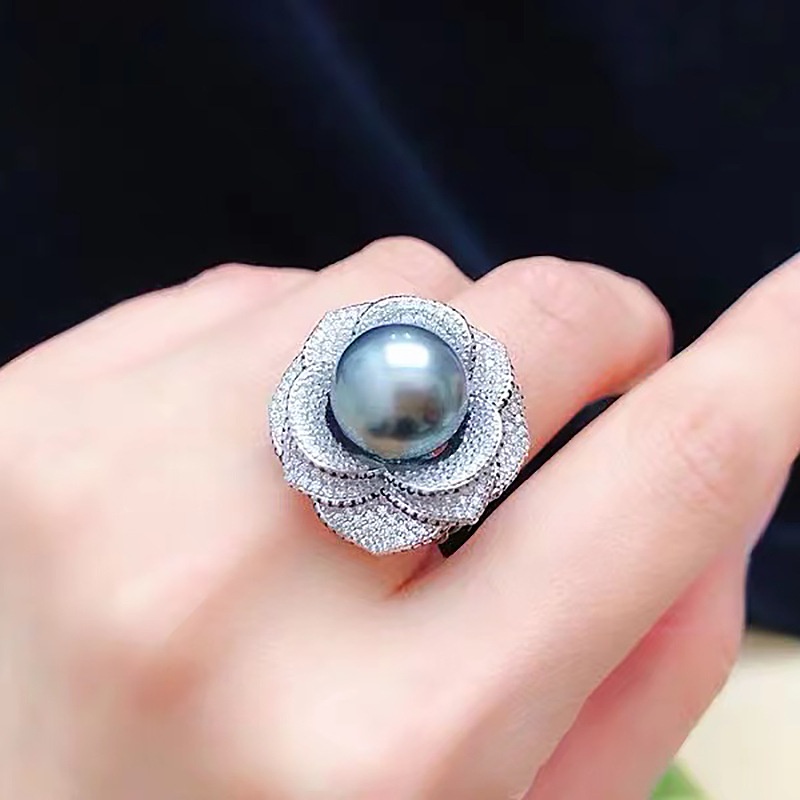 (ไม่มีไข่มุก) แหวนคามิเลีย ประดับมุก ชุบทอง ปรับได้ สําหรับผู้หญิง