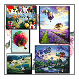 40*50cm DIY ภาพวาดสีน้ำมัน ภาพระบายสีตามตัวเลข Painting By Number on Canvas hot air balloon