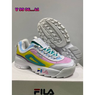 🔥ราคาโรงงาน🔥 Fila Disruptor II Premium Sneaker Rainbow รองเท้าฟิล่าส้นตึกหลากสีเพื่อวัยใสรองเท้าFila##รองเท้าผู้หญิง