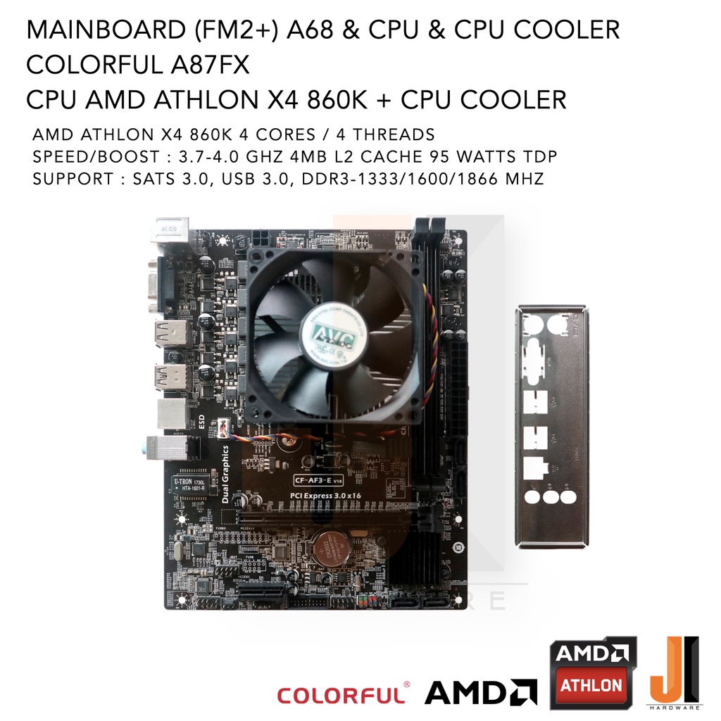 ชุดสุดคุ้ม Mainboard A87FX (FM2+) A68 + AMD Athlon X4 860K With CPU Cooler (สินค้ามือสองสภาพดีมีฝาหลังมีการรับประกัน)