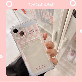 [พร้อมส่ง] เคสโทรศัพท์มือถือ ลายตารางหมากรุก สีชมพู สีฟ้า พร้อมช่องใส่บัตร สําหรับ Apple iPhone 14 13 12 11 PROMAX XS XR XSMAX SE2020 6 7 8PLUS MINI