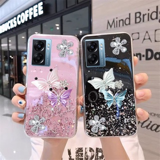 เคสโทรศัพท์มือถือนิ่ม OPPO A77 5G A57 A96 A76 A95 A94 A16 A16K A16e A74 A54 A55 4G Smartphone Casing Cute Two Flying Butterfly Decorated Glitter Gel Shiny Sequins Phone Case Clear Soft Back Cover OPPOA57 Cases