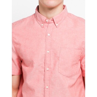 Skelly เสื้อเชิ้ตผู้ชาย แขนสั้น สีแดงอ่อน Hiro Oxford T04 Red