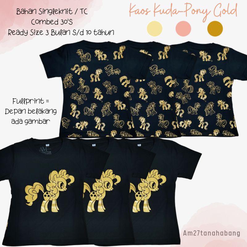 AM27 CHILDRENS เสื้อยืดพิมพ์ลาย 3 เดือนถึง 10 ปี PONY GOLD GOLD การพิมพ์สกรีนฟอยล์
