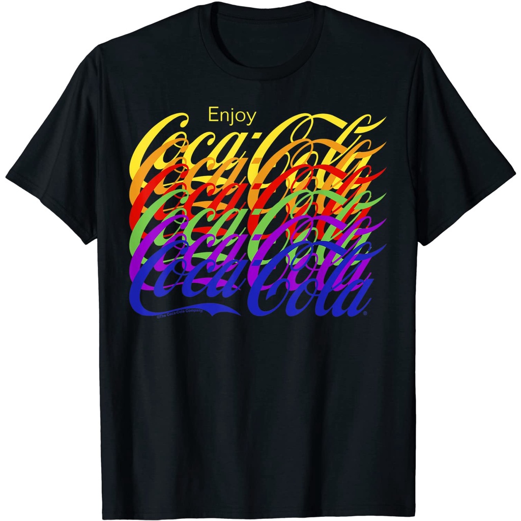 โคคา-โคล่า Coca-Cola Colorful Text Overlay Logo T-Shirt T-Shirt แขนสั้น เสื้อยืด ผ้าคอตตอน100% ใส่ได
