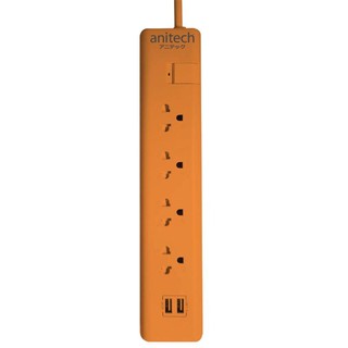 ปลั๊กไฟ (มอก.)+2USB 4 ช่อง 3 เมตร สีส้ม แอนนิเทค H5134Power socket (TIS) + 2USB 4 outlets 3 meters Orange Anitech H5134