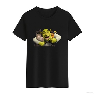 เสื้อยืดสีขาวเสื้อยืดคอกลม พิมพ์ลาย Emoji Shrek Donkey Puss N Boots สีดํา สีขาว สําหรับผู้ชาย และผู้หญิงS-5XL